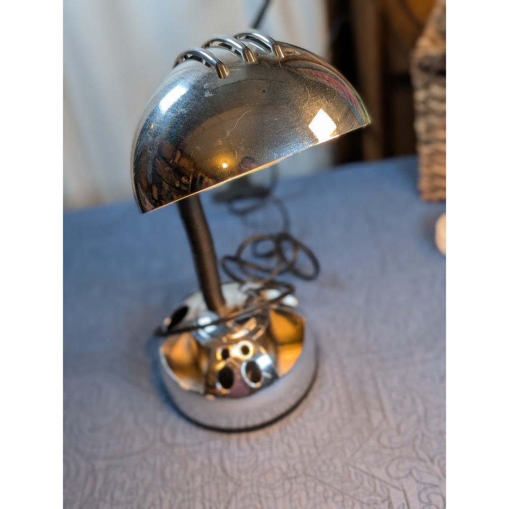 Vintage Bauhaus Style Chrome Dome Desk Lamp | Mid Century Space Age Task Light